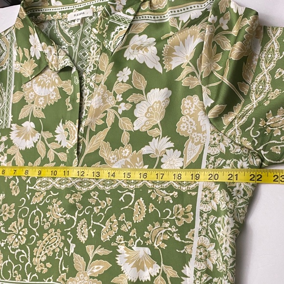 Pleione Olive Floral Print Green Beige White Long Sleeve Blouse Size XL - Picture 5 of 7